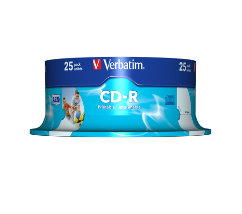 VERBATIM CD-R 52X 700MB 25PK OPS SPINDLE WIDE PRINT ID