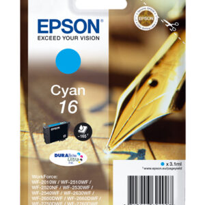 C13T16224012.jpg EPSON CART INK CIANO PER WF-2510WF, WF-2520NF, WF-2530WF WF-2540WF SERIE 16 PENNA E CRUCIVERBA