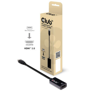 CAC1180.jpg CLUB3D MINI DISPLAY PORT 1.4 MALE TO HDMI 2.0 FEMALE 4K 60HZ UHD/ 3D ACTIVE ADAPTER - HDR SUPPORT