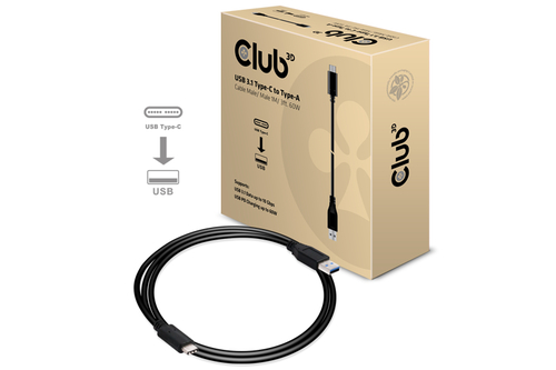 CAC1523.jpg CLUB3D USB TYPE C 3.1 GEN 2 MALE (10GBPS) TO TYPE A MALE CABLE 1METER / 3.28FEET