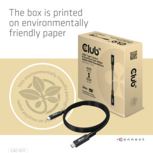 CAC1571ICE_.jpg CLUB3D USB4 TYPE C GEN 3X2 BI DIRECTIONAL CABLE 40GBPS 8K60HZ 100W POWERDELIVERY M/M