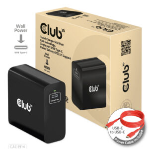 CAC1914EUICE_.jpg CLUB3D TRAVEL CHARGER 140 WATT GaN TECHNOLOGY SINGLE PORT USB TYPE-C POWER DELIVERY(PD) 3.1 SUPPORT