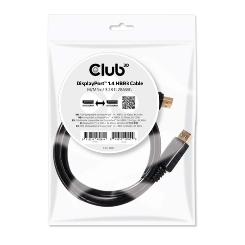 CAC2067.jpg CLUB3D DISPLAYPORT 1.4 HBR3 CABLE MALE / MALE 1M/3.28FT.