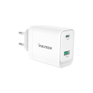VULTECH CARICATORE ADATTATORE UNIVERSALE, 1 X TYPE-C, 1 X USB PD45 GAN PPS 45W QC3.0, BIANCO COMPATT