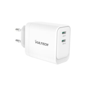 VULTECH CARICATORE ADATTATORE UNIVERSALE, 2 X TYPE-C, PD45 GAN PPS 45W, BIANCO COMPATTO