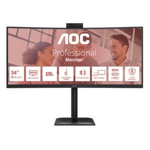 CU34E4CWICE_.jpg AOC MONITOR 34 LED VA 4K UHD 21:9 4MS 120hz 350 CDM, REG ALTEZZA, DP/HDMI, USB-C, WEBCAM, MULTIMEDIA
