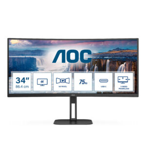 CU34V5CBK.jpg AOC MONITOR CURVO 34 LED VA WQHD 21:9 4MS 300 CDM, REG ALTEZZA, USB-C DOCK, DP/HDMI, MULTIMEDIALE
