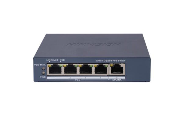 DS3E1505PEI.jpg HIKVISION SWITCH L2, SMART MANAGED, 4 GIGABIT RJ45 POE PORTS, 1 GIGABIT RJ45 PORT, 802.3AF/AT, POE P