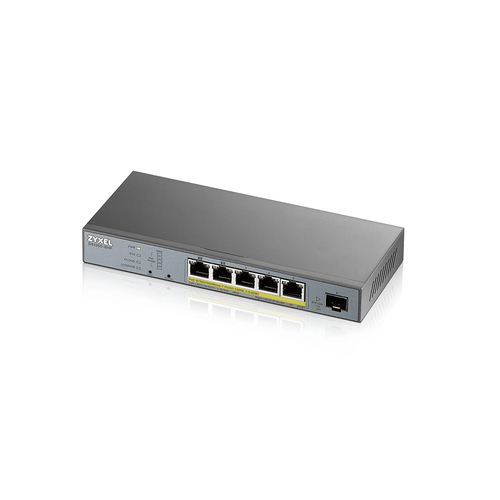 GS13506HPEU0101FICE_.jpg ZYXEL SWITCH MANAGED PER CCTV: 5 PORTE GIGABIT POE (BUDGET 60W) + 1 PORTA SFP, NFLEX