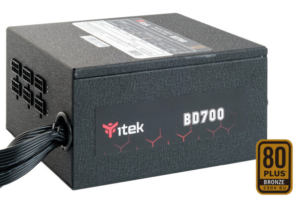 ITPSEBD700.jpg ITEK ALIMENTATORE BD700 - 700W, 80PLUS BRONZE, PFC ATTIVO, VENTOLA HDB 12CM, DC TO DC, SEMI MODULARE