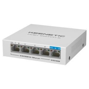 KN461001EU.jpg KEENETIC POE+ SWITCH 5 (KN-4610), SWITCH 1 PORTA 1GBPS + 4 PORTE 1 GBPS POE+, 30 W 802.3af/at (PoE+)