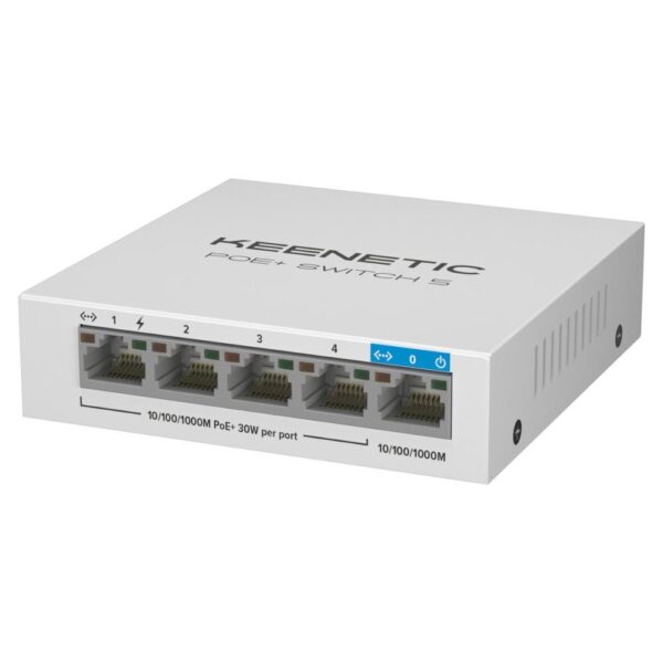 KN461001EU.jpg KEENETIC POE+ SWITCH 5 (KN-4610), SWITCH 1 PORTA 1GBPS + 4 PORTE 1 GBPS POE+, 30 W 802.3af/at (PoE+)