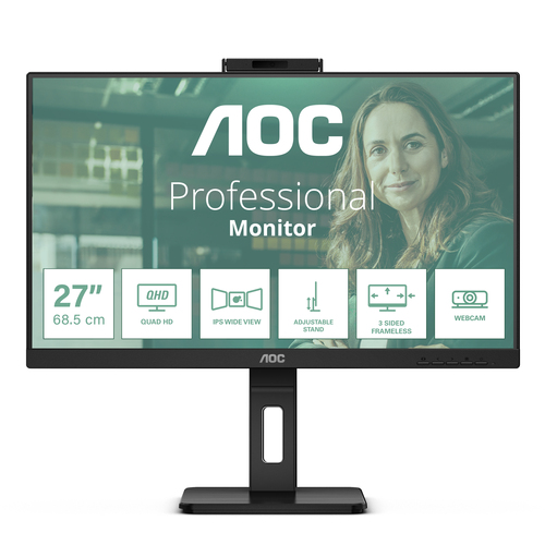 Q27P3QWAICE_.jpg AOC MONITOR 27 LED IPS QHD 16:9 4MS 350 CDM, WEBCAM, PIVOT, DP/2HDMI, MULTIMEDIALE, SCAT APERTA