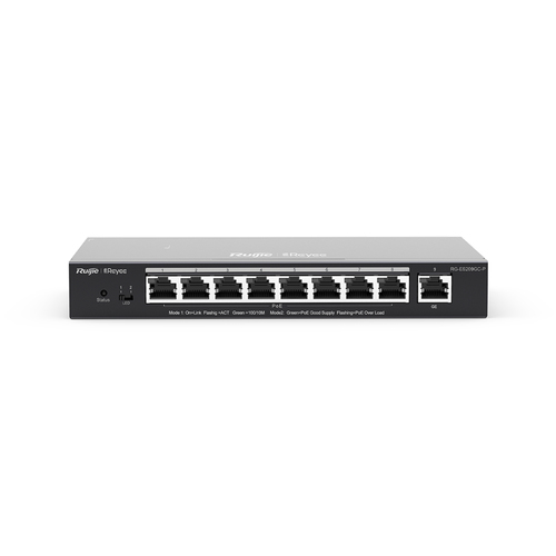 REYEE SMART SWITCH POE GIGABIT 9 P., 8 P. POE/POE+, POE POWER BUDGET 120W CHASSIS METALLICO DESKTOP - RUIJIEE