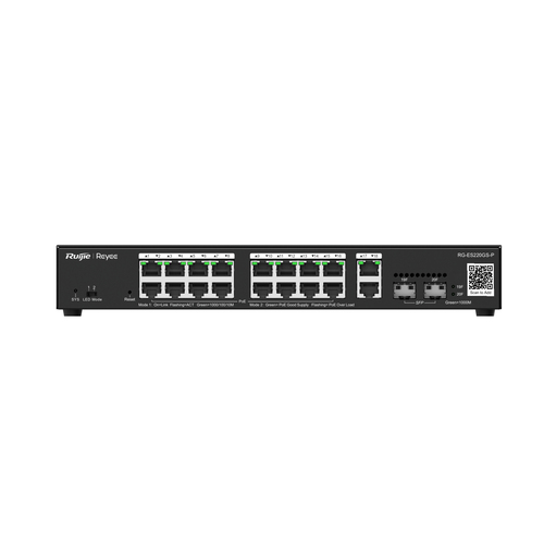 REYEE SMART SWITCH POE GIGABIT 20 P. 16 P. POE/POE+, 2 P. UPLINK GIGABIT RJ45/SFP, POWER BUDGET 250W - RUIJIEE
