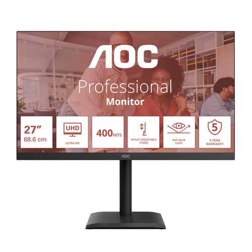 U27E4CVICE_.jpg AOC MONITOR 27 LED IPS 4K UHD 16:9 4MS 75hz 400 CDM, PIVOT, DP/HDMI, USB-C, MULTIMEDIALE