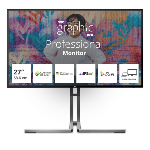 U27U3CVICE_.jpg AOC MONITOR 27 IPS 16:9 QHD 4MS 350 CDM, USB-C, PIVOT, DP/2HDMI, GRAPHIC PRO