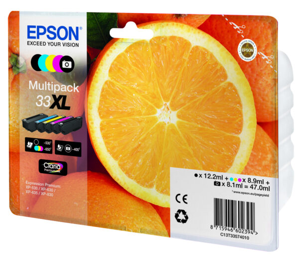 aeb9a97648be3f0e1ab4d3ee7ea0cdc9a994714e.jpg EPSON CART INK MULTIPACK (BK-C-M-Y), SERIE 33 XL ARANCIA, 5 COLORI